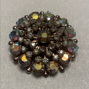 Aurora Crystal Flower Brooch - Iridescent Gold Tone